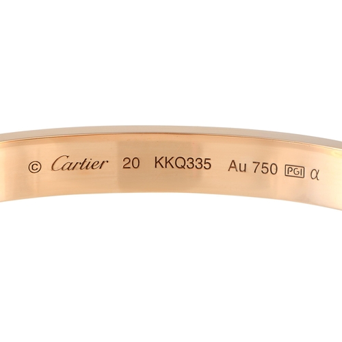 7 - A Cartier LOVE 18K Rose Gold 2.36ct Diamond Bracelet, Size 20. Cartier LOVE bracelet in 18K rose gol... 