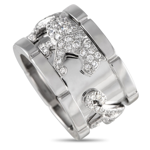 98 - A Cartier Mahango Panthre 18K White Gold Diamond Wide Band Ring. Cartier Mahango Panthre ring with c... 