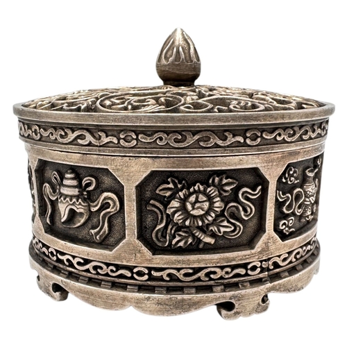 888 - An antique Tibetan Silver (tested) Incense Burner Box.
Detailed intricately hand chased decoration w... 