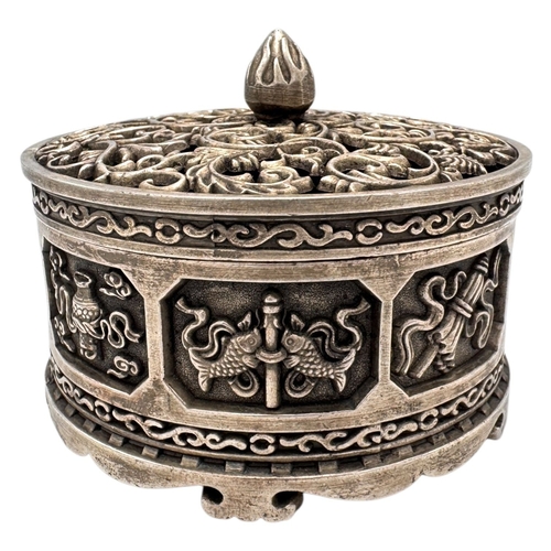 888 - An antique Tibetan Silver (tested) Incense Burner Box.
Detailed intricately hand chased decoration w... 