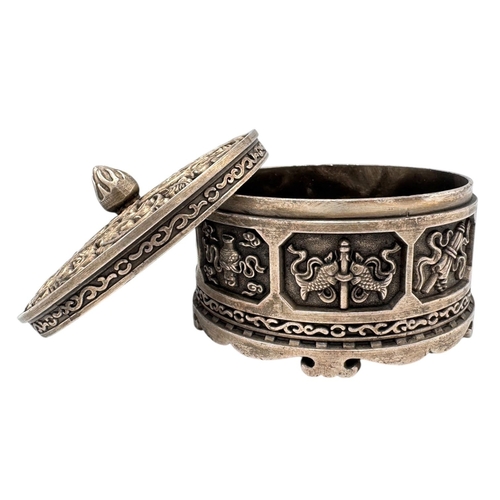 888 - An antique Tibetan Silver (tested) Incense Burner Box.
Detailed intricately hand chased decoration w... 