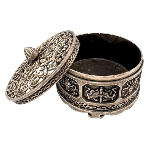 888 - An antique Tibetan Silver (tested) Incense Burner Box.
Detailed intricately hand chased decoration w... 