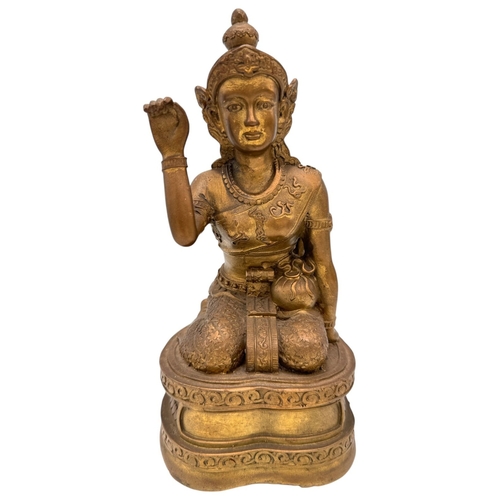 895 - An antique Thai Nang Kwak bronze Buddhist deity statue, a goddess who brings good fortune, prosperit... 