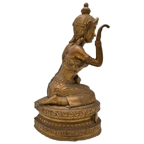 895 - An antique Thai Nang Kwak bronze Buddhist deity statue, a goddess who brings good fortune, prosperit... 