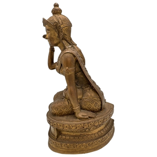 895 - An antique Thai Nang Kwak bronze Buddhist deity statue, a goddess who brings good fortune, prosperit... 