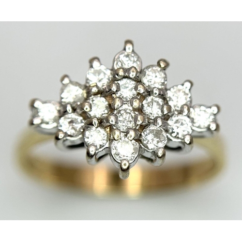 1093 - AN 18K YELLOW GOLD DIAMOND CLUSTER RING 0.35CT 4.8G TOTAL WEIGHT, SIZE P 1/2. Ref: SC 8075