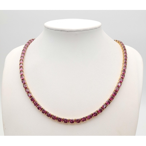 1298 - A Yellow Gold Gilt Sterling Silver Tourmaline Set Necklace- 51cm Length. Set with Ninety-One 4mm Ova... 