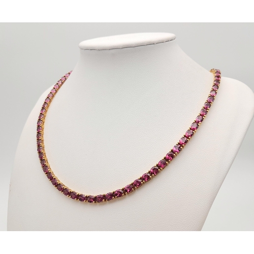 1298 - A Yellow Gold Gilt Sterling Silver Tourmaline Set Necklace- 51cm Length. Set with Ninety-One 4mm Ova... 