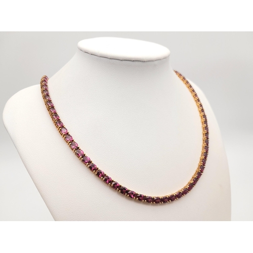 1298 - A Yellow Gold Gilt Sterling Silver Tourmaline Set Necklace- 51cm Length. Set with Ninety-One 4mm Ova... 