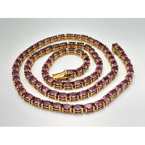 1298 - A Yellow Gold Gilt Sterling Silver Tourmaline Set Necklace- 51cm Length. Set with Ninety-One 4mm Ova... 