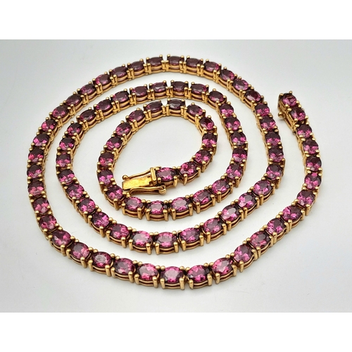 1298 - A Yellow Gold Gilt Sterling Silver Tourmaline Set Necklace- 51cm Length. Set with Ninety-One 4mm Ova... 