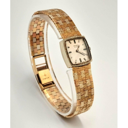 10 - A Wonderful Vintage 9k Tri Coloured Gold Record De Luxe Ladies Watch. Yellow, white and rose 9k gold... 