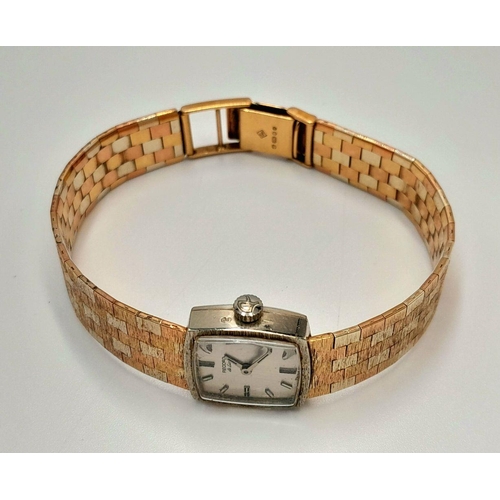 10 - A Wonderful Vintage 9k Tri Coloured Gold Record De Luxe Ladies Watch. Yellow, white and rose 9k gold... 