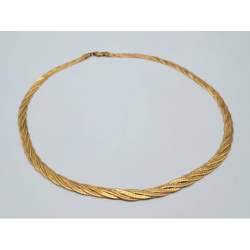 13 - A 9K Yellow and Rose Gold Woven Flat Choker Necklace. 38cm. 12.1g