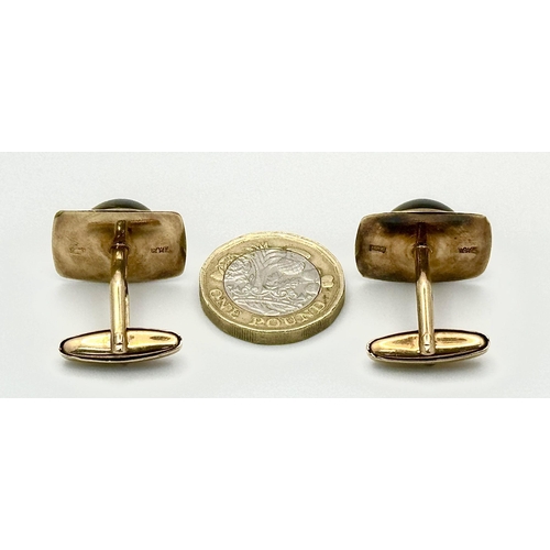 337 - A Pair of Vintage 9K Yellow Gold Tigers Eye Cufflinks. Brilliantly crafted with quality Tigers eye c... 