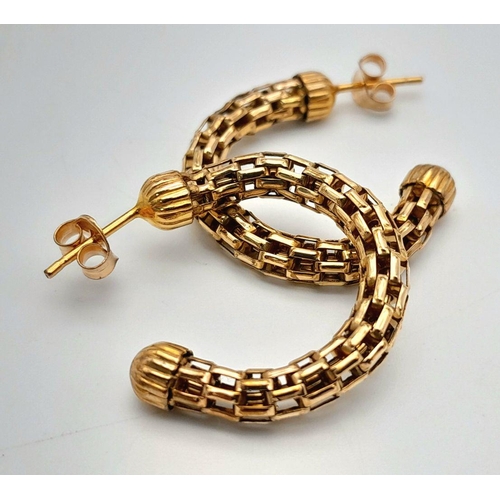 484 - A Pair of 14K Gold Filled Intricate Hoop Earrings. 4g