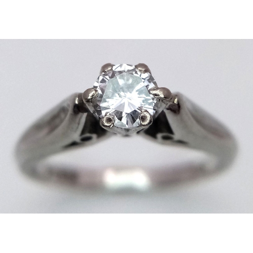 78 - An 18K White Gold Diamond Solitaire Ring. A 0.30ct brilliant round cut diamond - SI1. Size L. 3.2g t... 