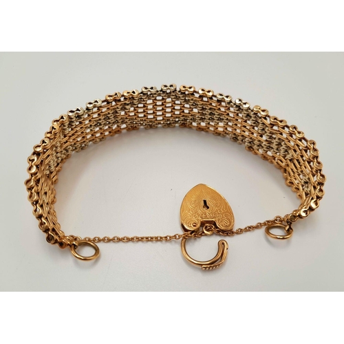 8 - A Brilliantly Crafted 9k Gold Bracelet. Woven effect links of yellow and rose gold with a heart clas... 