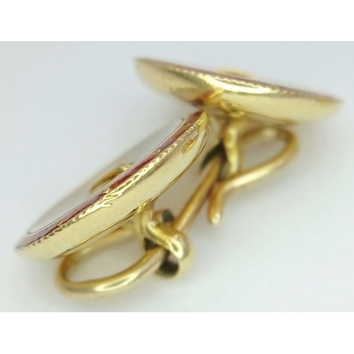 911 - A Vintage Pair of 18K Gold, Enamel and Mother of Pearl Cufflinks. 8.5g total weight.