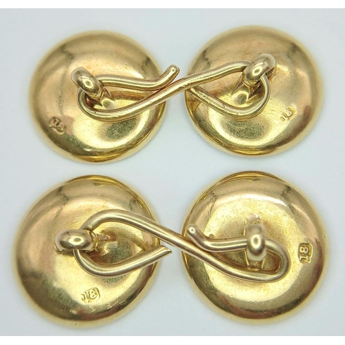 911 - A Vintage Pair of 18K Gold, Enamel and Mother of Pearl Cufflinks. 8.5g total weight.