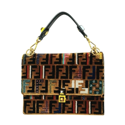 206 - A Fendi Multicolor Zucca Velvet and Leather Kan I Shoulder Bag. Velvet and leather exterior with mul... 