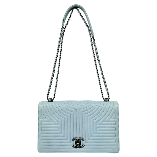 122 - A Chanel Light Sky Blue Korean Garden Flap Bag. Quilted leather exterior with chrome-toned hardware,... 