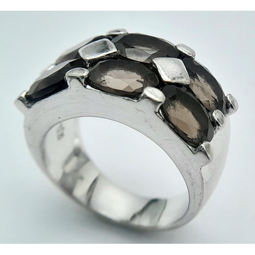 1144 - A Vintage Heavy Sterling Silver Smoky Quartz Set Ring Size P. The Ring Measures 1.2cm Wide at the Cr... 