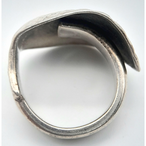 1165 - An Antique Silver ‘Spoon Handle’ Ring Size S. The Ring Measures 2.2cm Wide at the Crown and Weighs 1... 