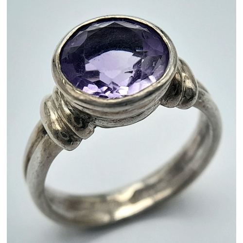 782 - A Vintage Sterling Silver Amethyst Set Ring by the Renowned Celtic Jeweller Kit Heath-Size Q1/2. The... 