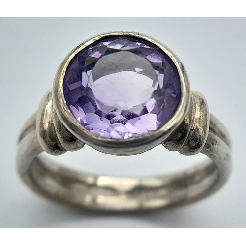 782 - A Vintage Sterling Silver Amethyst Set Ring by the Renowned Celtic Jeweller Kit Heath-Size Q1/2. The... 