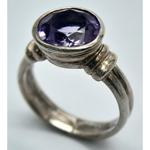 782 - A Vintage Sterling Silver Amethyst Set Ring by the Renowned Celtic Jeweller Kit Heath-Size Q1/2. The... 