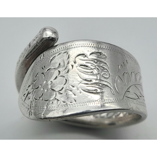 999 - An Antique Hallmarked 1860/1 Silver Flower and Leaf Detailed Ring Size R. The Ring is open shank ove... 