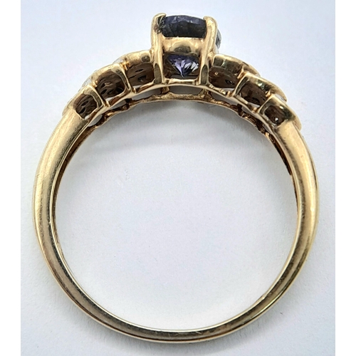 112 - Impressive 18 CARAT GOLD, AQUAMARINE and DIAMOND RING. Having three steps of DIAMONDS  to both Shoul... 