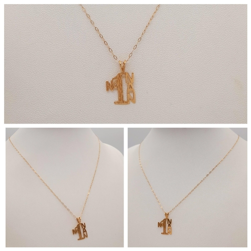 140 - Attractive 9 carat GOLD ‘No 1 NAN’ PENDANT mounted on a fine 9 carat GOLD CHAIN NECKLACE. 0.78 grams... 