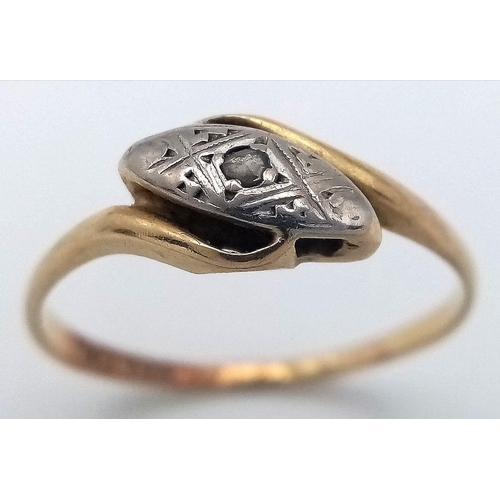 161 - Antique 18 CARAT GOLD and PLATINUM RING. Consisting an 18 carat GOLD RING in Crossover style with DI... 