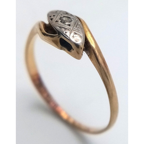 161 - Antique 18 CARAT GOLD and PLATINUM RING. Consisting an 18 carat GOLD RING in Crossover style with DI... 