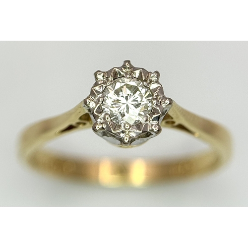 184 - AN 18K YELLOW GOLD DIAMOND SOLITAIRE RING. 0.25CT. 2.55G TOTAL WEIGHT. SIZE M. Ref: 8866