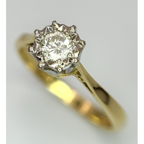 184 - AN 18K YELLOW GOLD DIAMOND SOLITAIRE RING. 0.25CT. 2.55G TOTAL WEIGHT. SIZE M. Ref: 8866