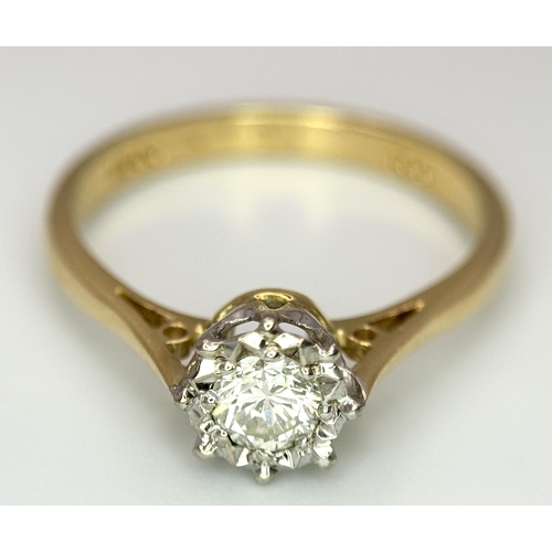 184 - AN 18K YELLOW GOLD DIAMOND SOLITAIRE RING. 0.25CT. 2.55G TOTAL WEIGHT. SIZE M. Ref: 8866