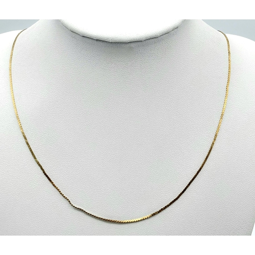 196 - Italian 9 CARAT GOLD FLAT SOLID LINK NECKLACE. Fully hallmarked. 2.5 grams. 50 cm. (20”).