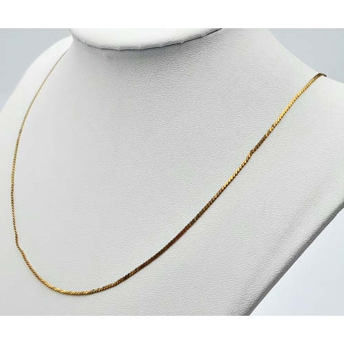 196 - Italian 9 CARAT GOLD FLAT SOLID LINK NECKLACE. Fully hallmarked. 2.5 grams. 50 cm. (20”).