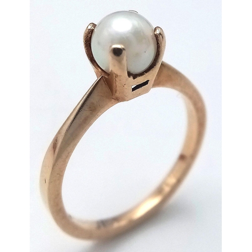 238 - Traditional 10 CARAT GOLD, PEARL RING. Having single Pearl set to top in classic Four Claw mount. 2.... 