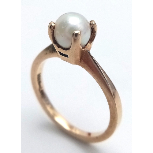 238 - Traditional 10 CARAT GOLD, PEARL RING. Having single Pearl set to top in classic Four Claw mount. 2.... 