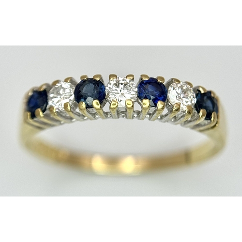 261 - AN 18K YELLOW GOLD DIAMOND & SAPPHIRE BAND RING 0.21CT. 2.2G IN WEIGHT. SIZE P. Ref: SC 1048