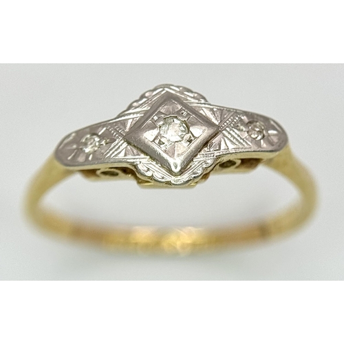 317 - AN 18K YELLOW GOLD & PLATINUM ANTIQUE DIAMOND RING. 2.1G IN WEIGHT. SIZE L. Ref: SC 1064