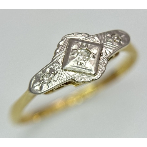 317 - AN 18K YELLOW GOLD & PLATINUM ANTIQUE DIAMOND RING. 2.1G IN WEIGHT. SIZE L. Ref: SC 1064