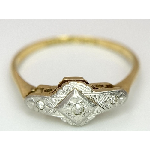 317 - AN 18K YELLOW GOLD & PLATINUM ANTIQUE DIAMOND RING. 2.1G IN WEIGHT. SIZE L. Ref: SC 1064