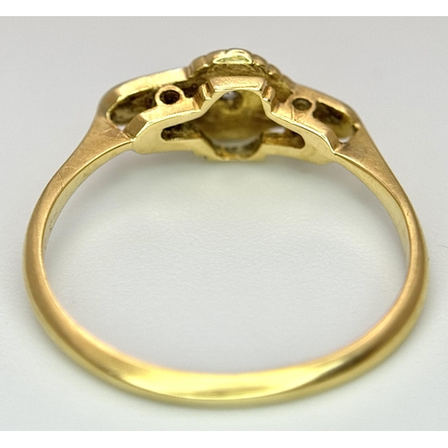 317 - AN 18K YELLOW GOLD & PLATINUM ANTIQUE DIAMOND RING. 2.1G IN WEIGHT. SIZE L. Ref: SC 1064