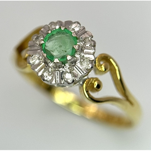 345 - AN 18K YELLOW GOLD DIAMOND & EMERALD RING. 3.15G IN WEIGHT. SIZE N. Ref: SC 1056