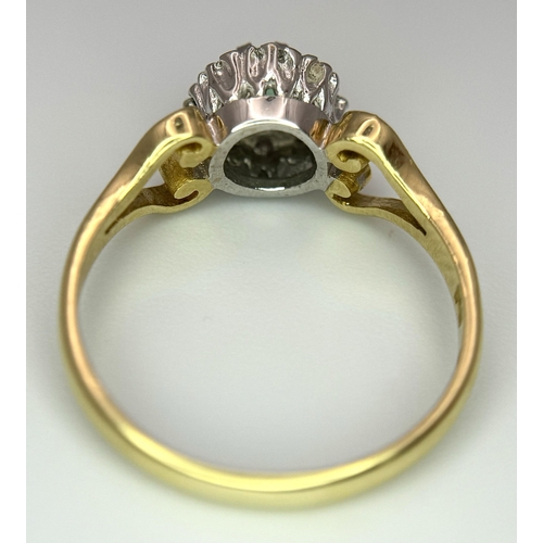 345 - AN 18K YELLOW GOLD DIAMOND & EMERALD RING. 3.15G IN WEIGHT. SIZE N. Ref: SC 1056